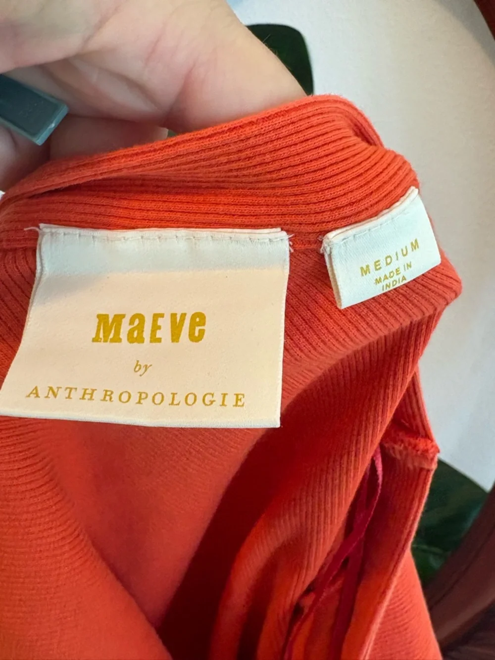 Maeve by Anthropologie One-Shoulder Orange Ribbed Cotton Tank Top - Picture 2 of 4